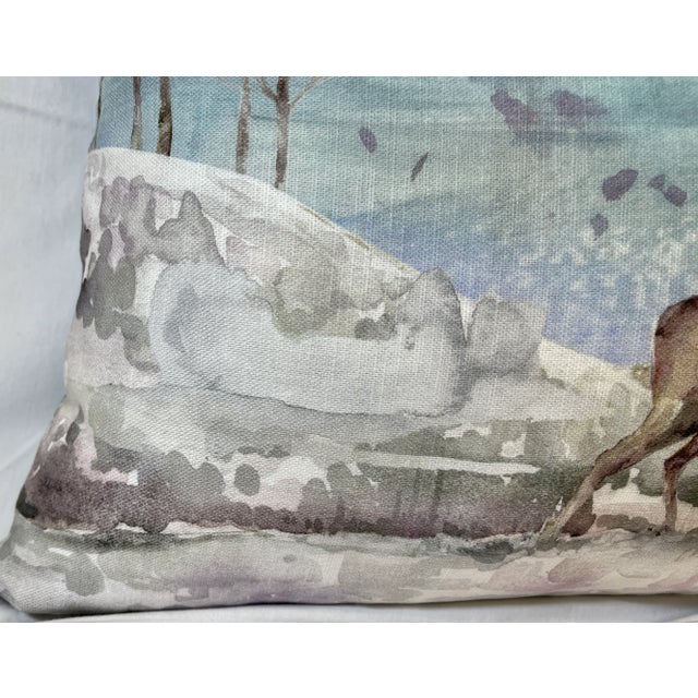 Large Bolster Pillow Decorated With a Water Color Look Rangle of Majestic Deer Grazing in a Snowy Winter Valley - Made in the U K For Sale In Dallas - Image 6 of 12
