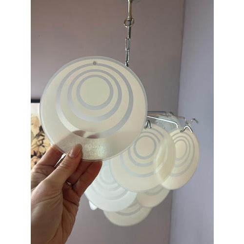 Silver White and Silver Chandelier with Glass Panes For Sale - Image 8 of 11