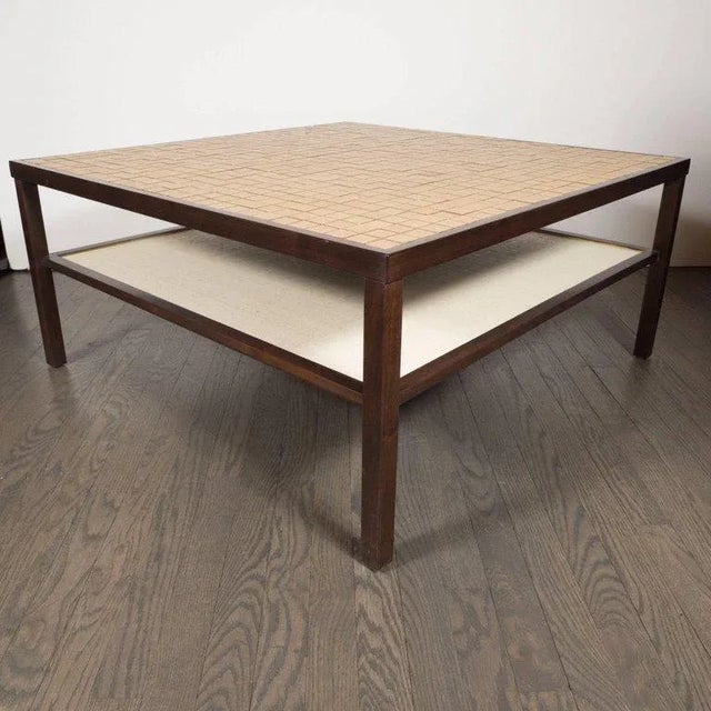 Mid-Century Modern Mid-Century Modern Tile, Lacquered Linen & Walnut Cocktail Table by Gordon Martz For Sale - Image 3 of 11
