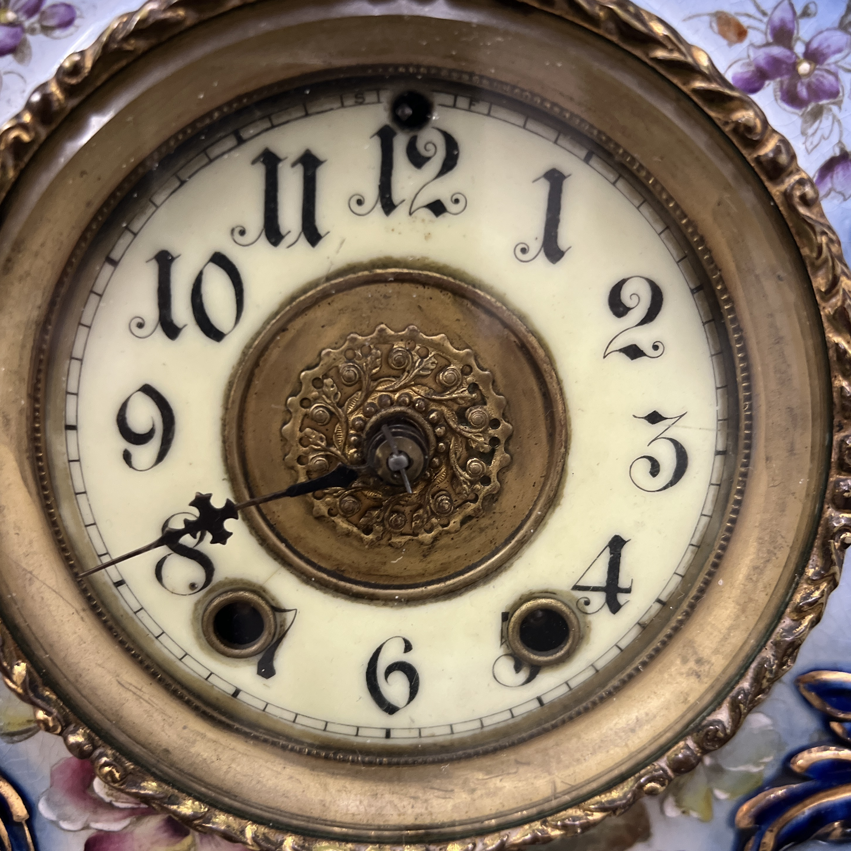 Antique Cobalt Blue Waterbury Porcelain Mantle Clock - $249
