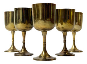 Vintage Brass Wine Goblets with Worn Silvered Interiors, 1960s, Set of 5