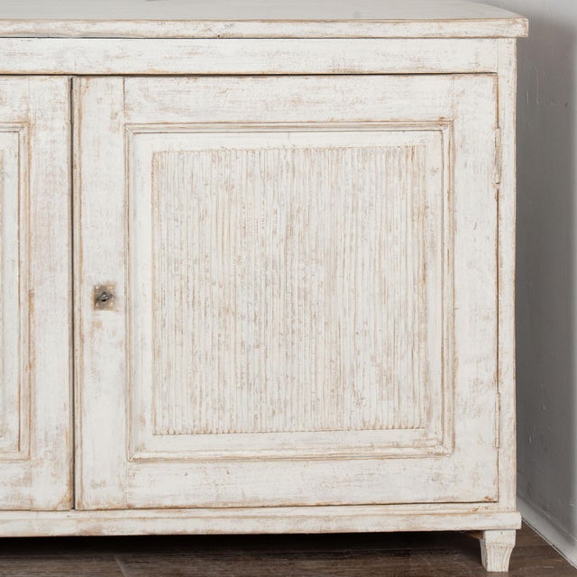 Pair 19th Century Swedish White Painted Pine Sideboards With Fluted Doors For Sale - Image 15 of 16