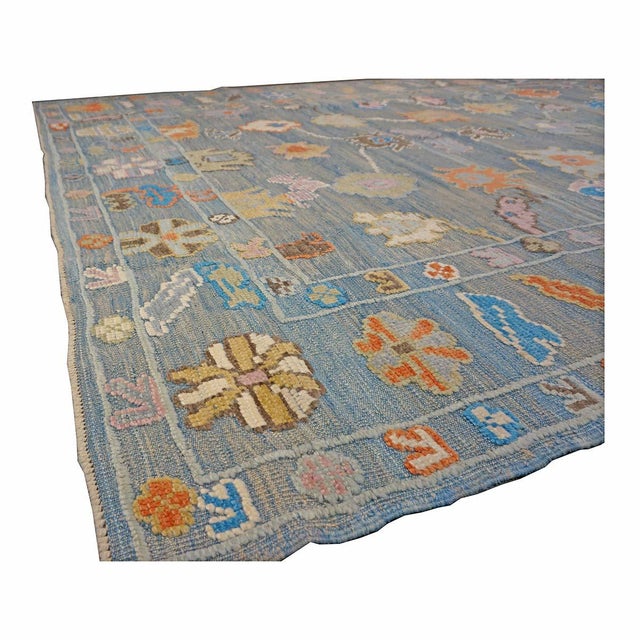21st Century Turkish Oushak 9x12 Gray, Orange & Slate Blue Handmade Area Rug #A.C.201 For Sale In Houston - Image 6 of 11
