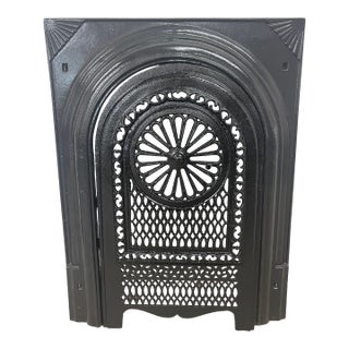 Late 19th Century Cast Iron Fireplace & Insert With Sunburst Spandrels & Mounting Slots 27" X 21.25" For Sale
