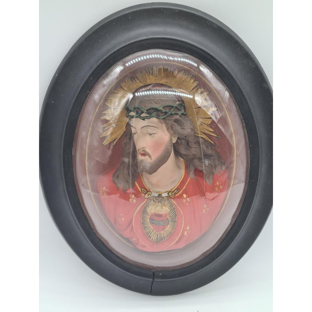 Antique Relief of the Sacred Heart of Jesus Under Domed Glass, 1890s For Sale - Image 10 of 15