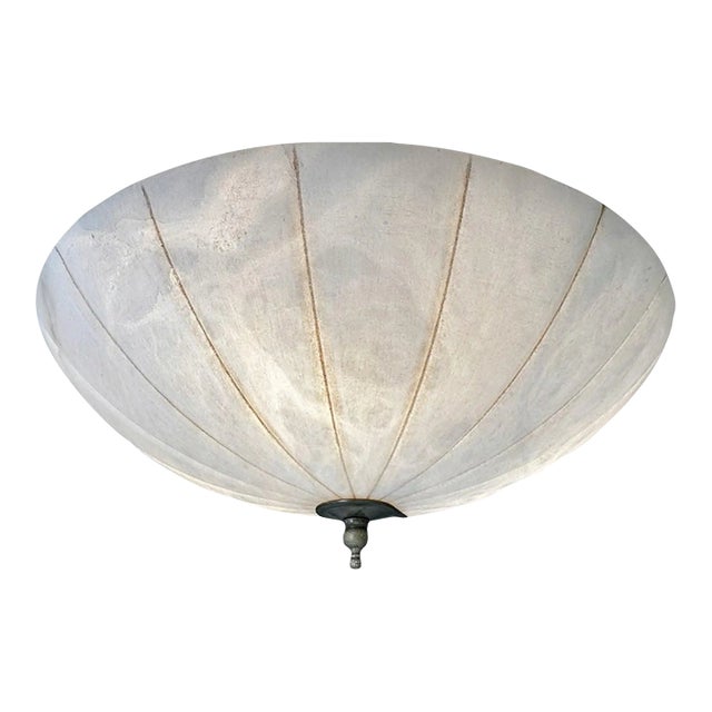 Directoire-Style French Pleated Alabaster Bowl Flush Mount Ceiling Light For Sale