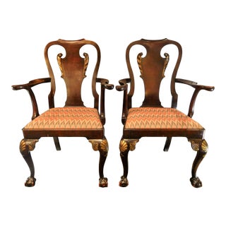 George II-style Hand-Carved and Parcel-Gilt Arm Chairs, England Circa 1810-1830 - a Pair For Sale