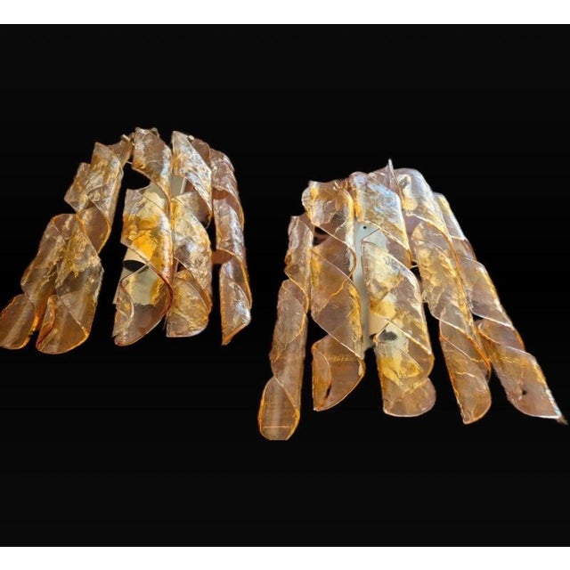 1970s Two-Tone Murano Glass & Brass Wall Sconces, Italy, 1970, Set of 2 For Sale - Image 5 of 6
