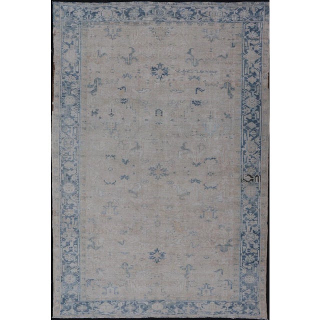 Early 20th Century Antique Persian Heriz Rug With Sub-Geometric Design in Cream and Blue For Sale - Image 13 of 13