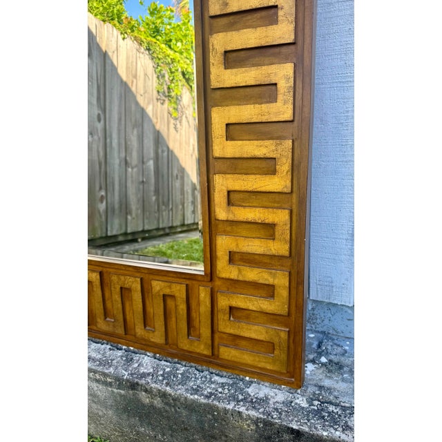 French Large 58 1/2” Decorator Neoclassic Greek Key Swag Top Mirror For Sale - Image 3 of 9