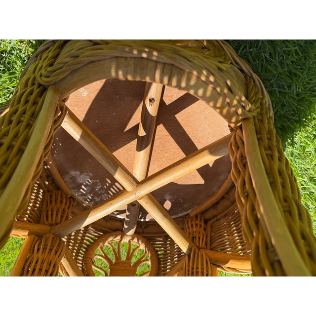 Vintage Sculptural Rattan Side Table With Tessellated Travertine Inlay For Sale - Image 11 of 15