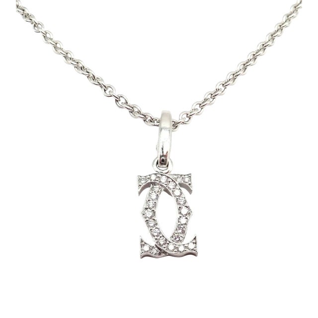 Cartier Double C 18k White Gold Diamond Pendant Necklace For Sale