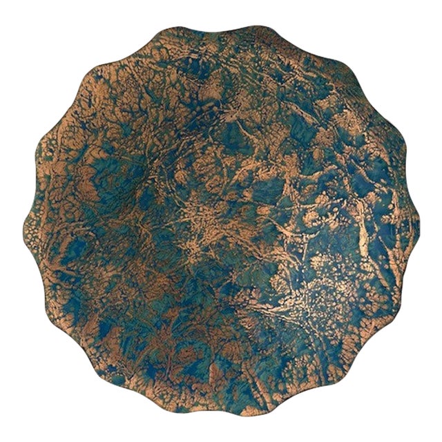 Mid-Century Artisan Turquoise and Gold Abstract Decorative Plate, Ricken For Sale