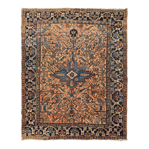 7'x8' Vintage Persian Heriz Medallion Rug – Hand-Knotted Rug