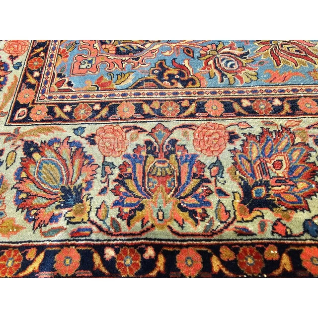 Vintage Persian Kashan Area Rug, Handwoven Floral Pattern, Aqua Blue & Teal Green, 5’ X 8’ For Sale - Image 10 of 12