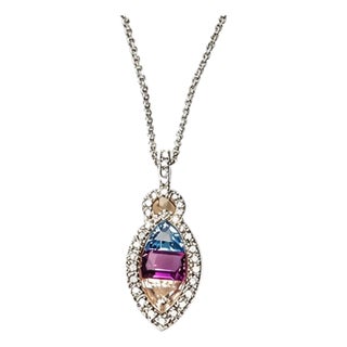 Late 20th Century 14K White Gold Amethyst Topaz Sapphire Diamond Necklace Pendant For Sale
