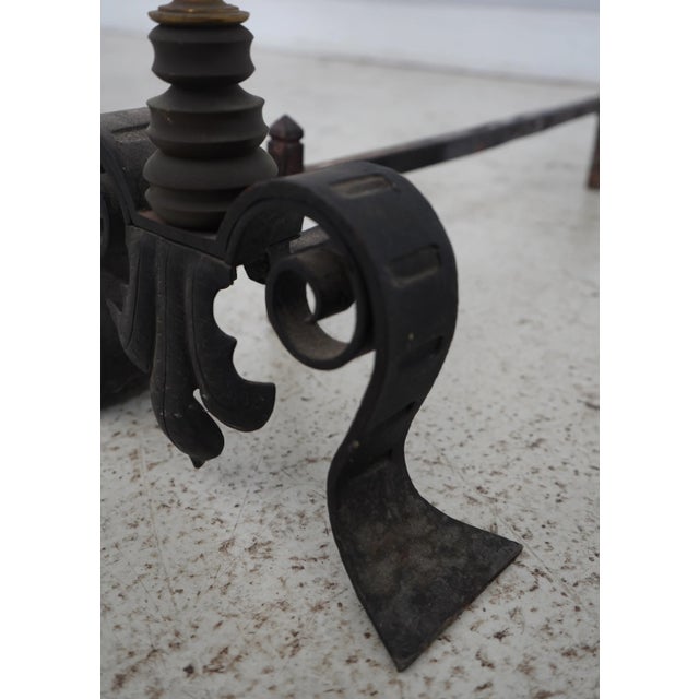 Pair Antique Brass & Iron Fireplace Andirons For Sale - Image 11 of 11