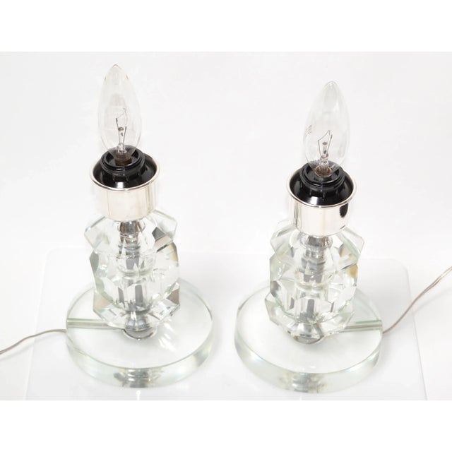 Transparent Stacked Crystal & Chrome Table Lamps, a Pair For Sale - Image 8 of 12