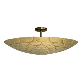 Brass Flush Mount Ceiling Light | Gold Scalloped Fish Scale Style Fixture For Sale