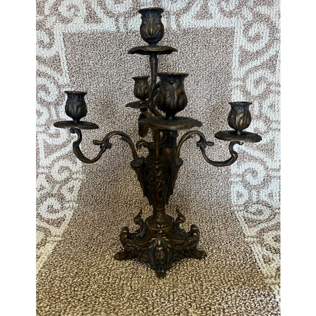 Metal Mid 20th Century 5 Arm French Baroque, Gothic Candlestick For Sale - Image 7 of 12