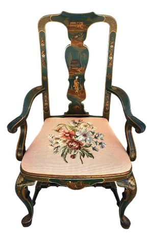Antique Chinoiserie Decorated Queen Anne Arm Chair