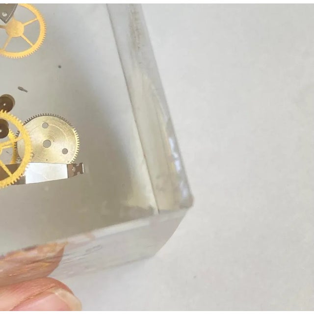 Vintage 70s Lucite Cube Paperweight by Pierre Giraudon Exploding Watch Parts in Resin For Sale - Image 11 of 11