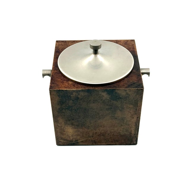 Aldo Tura 1950s Mid-Century Brown Parchment Ice Bucket, Aldo Tura, Italy For Sale - Image 4 of 15