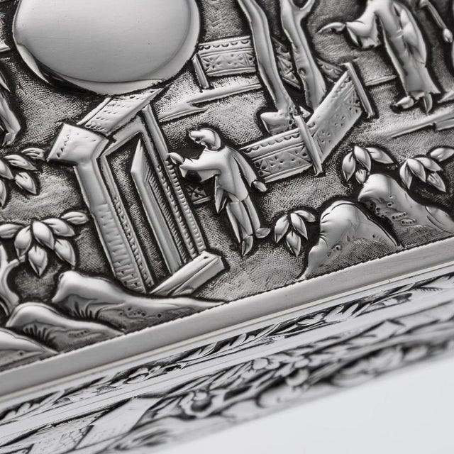 19th Century Chinese Solid Silver Aristocratic Processions Scene Box, 1870 For Sale - Image 16 of 18
