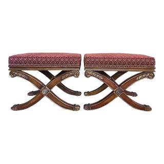 Ethan Allen French Regency X Base Ottoman Footstools - a Pair For Sale