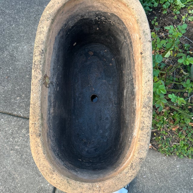 Vintage Large Rustic Wide -Ribbed Oval Terracotta Planter For Sale - Image 4 of 12