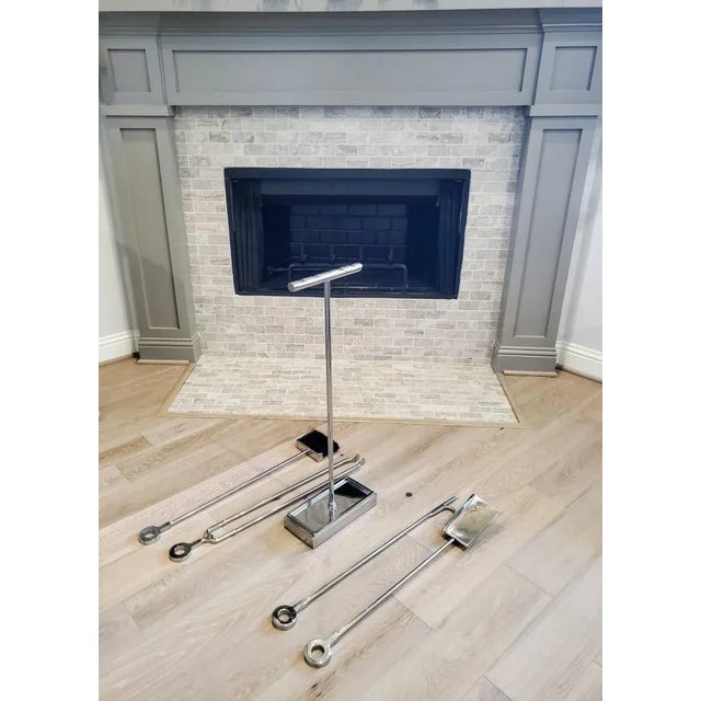 Mid-Century Modernist Danny Alessandro Chrome Fireplace Set For Sale - Image 9 of 11