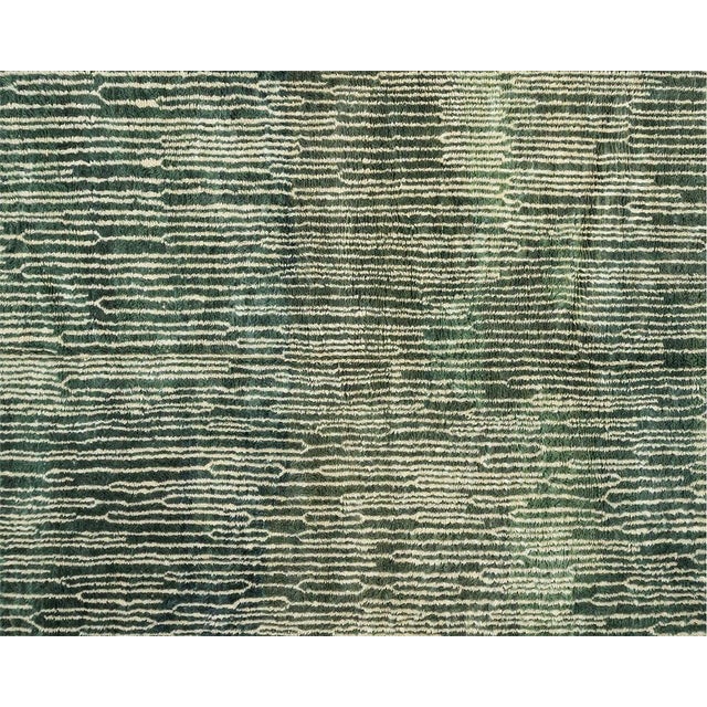 Forest Green Premium Hand-Knotted Moroccan Wool Rug | 11'1" X 8'10" | One of a Kind For Sale - Image 8 of 10