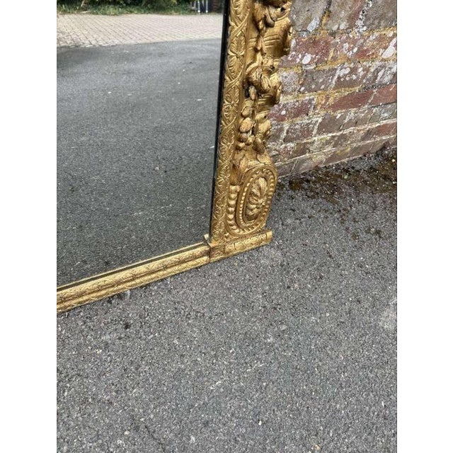 Large Antique English Carved Wood Gilt Overmantle Mirror, 1800s For Sale - Image 5 of 8
