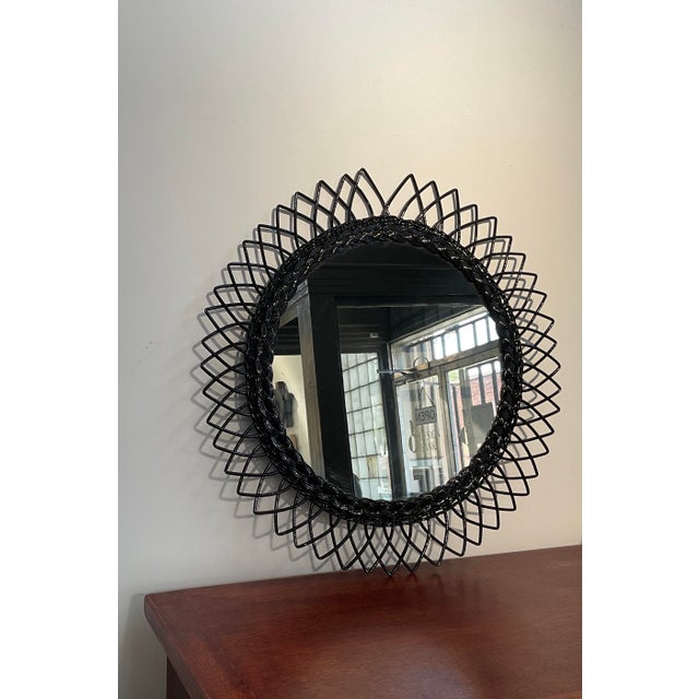 Shabby Chic Vintage Round Wicker Sunburst Wall Mirror For Sale - Image 3 of 13