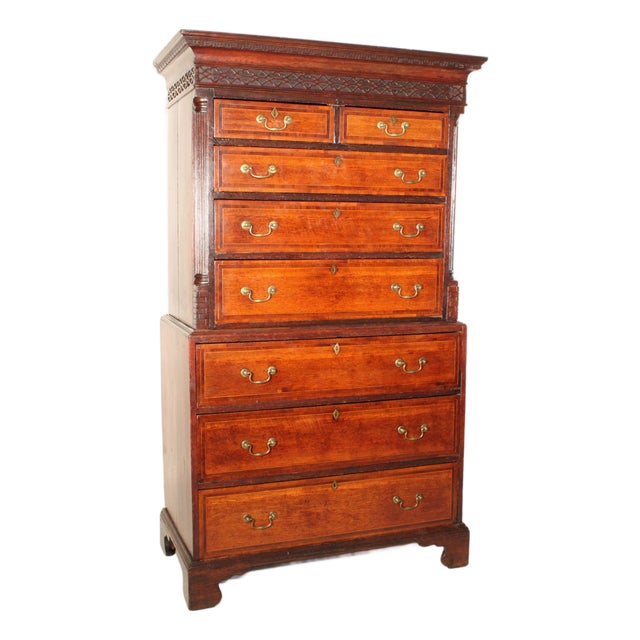 Antique George III Style Oak Chest on Chest For Sale