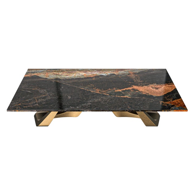 "Pagina" Coffee Table With Bronze and Golden Cobra Marble, Handmade For Sale In Los Angeles - Image 6 of 8