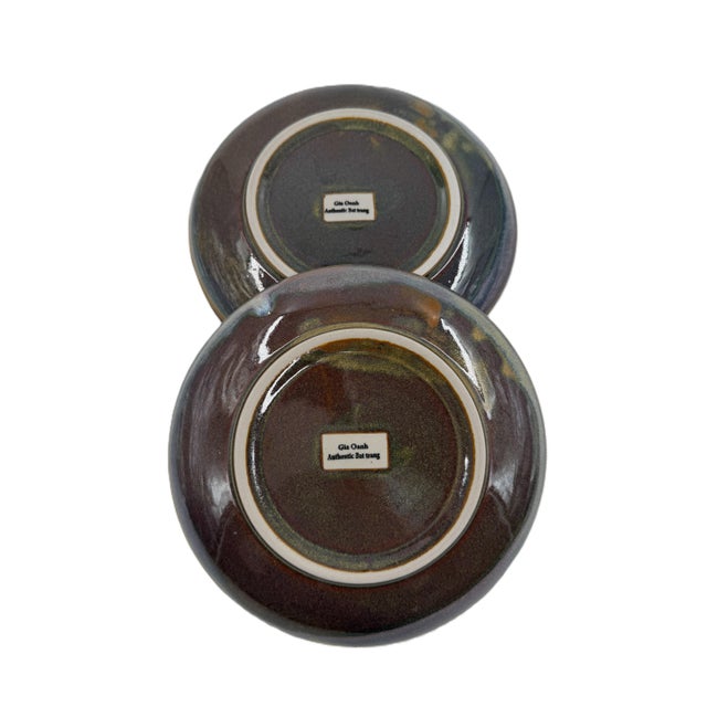 Vietnamese Dual-Glaze Stoneware Ceramic Dessert Plates With Spiral Motif - Set of 4 For Sale - Image 4 of 6