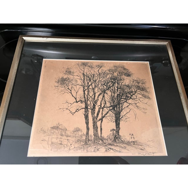 Early 20th-century signed etching and drypoint attributed to William Meyerowitz (1887–1981), depicting a striking grove of...