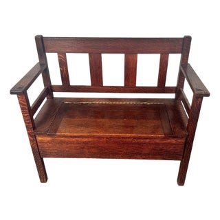 Antique Mission Oak Style Bench by Lifetime Furniture For Sale