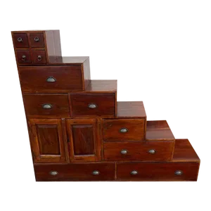 Early 20th Century Antique Elm Wood Step Tansu Storage Cabinet