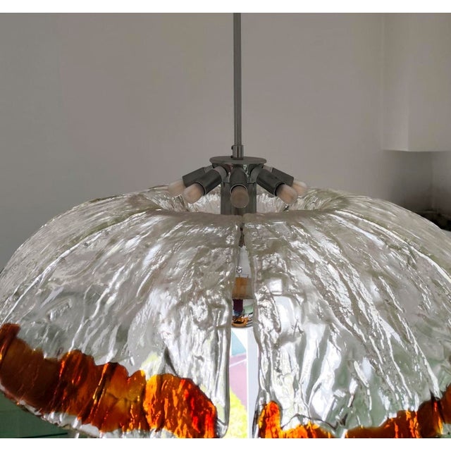1970s Murano Glass Pendant Lamp with 8 Petals attributed to Carlo Nason for AV Mazzega, 1970s For Sale - Image 5 of 11