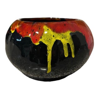 Vintage Mid Century Modern 1960s Studio Pottery Ceramic Vase Planter Drip Lava Fire Glaze For Sale