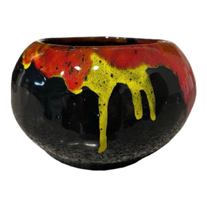 Vintage Mid Century Modern 1960s Studio Pottery Ceramic Vase Planter Drip Lava Fire Glaze