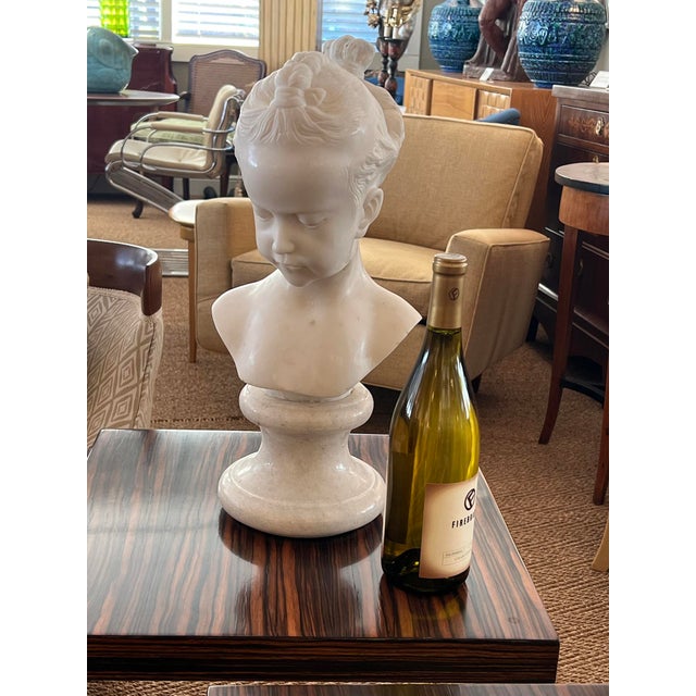 1900 - 1909 Antique Continental Carved White Marble Bust of a Young Girl With Braids For Sale - Image 5 of 5