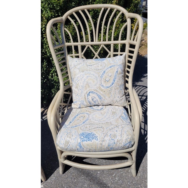 White 1970s Pair of Attributed Ficks Reed Rattan Wingback Chairs For Sale - Image 8 of 12