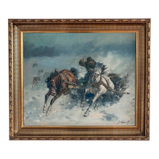 Vintage Original Horse Oil Painting, Large Signed Equestrian Wall Art For Sale