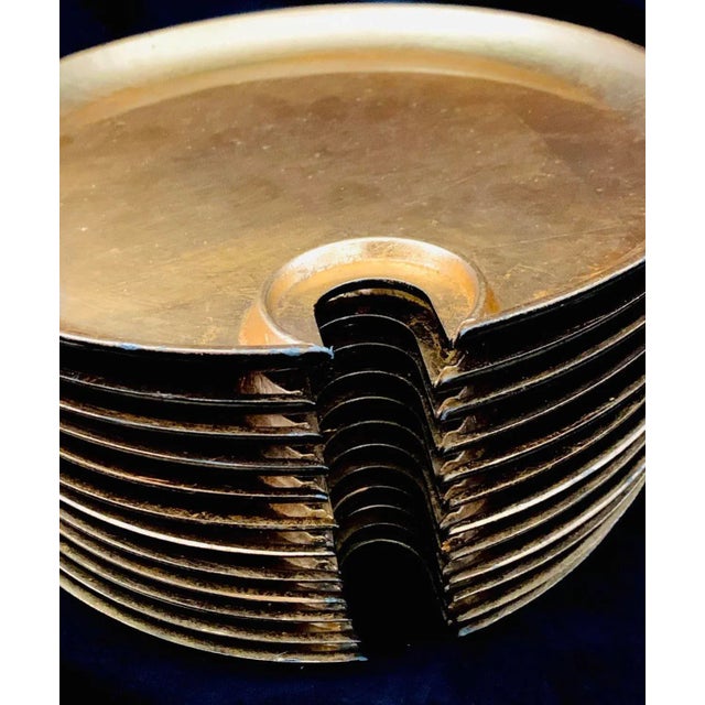 Plastic Vintage Hollywood Regency Cocktail Plates With Glass Cup Rest Holder, Gold Leaf Lacquer- Set of 12 Pieces For Sale - Image 7 of 10