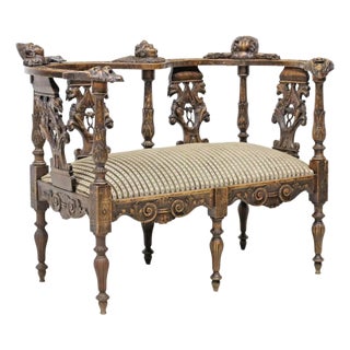 1900's Ornate French, Renaissance Revival, Figural, Carved, Upholstered Salon Settee!! For Sale
