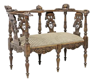 1900's Ornate French, Renaissance Revival, Figural, Carved, Upholstered Salon Settee!!