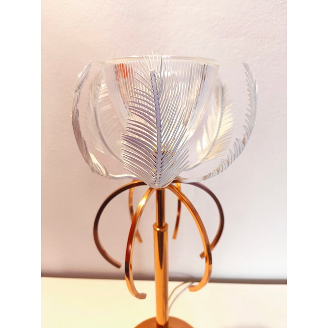 2000 - 2009 Mid-Century Italian Table Lamp with Feathers in Metal and Striped Glass, 2000s For Sale - Image 5 of 10